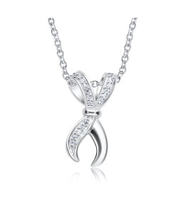 Cross Ribbon CZ Silver Necklace SPE-3313